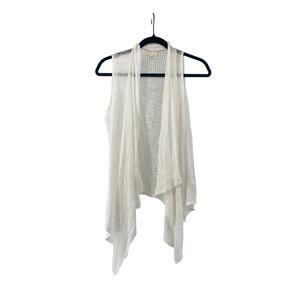 Eileen Fisher Cardigan Vest Womens S White Linen Cotton Open Front Draped Knit